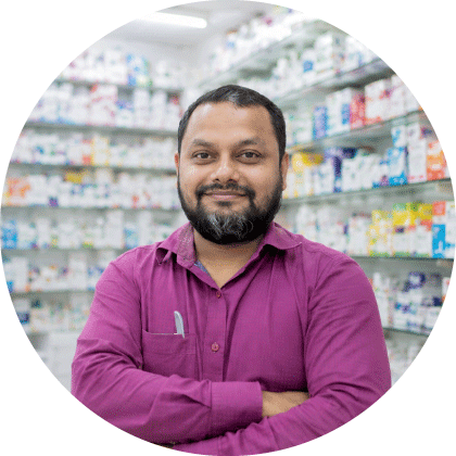 Happy pharmacist after receiving embedded financing