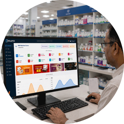 Pharmacist using the MediPOS software
